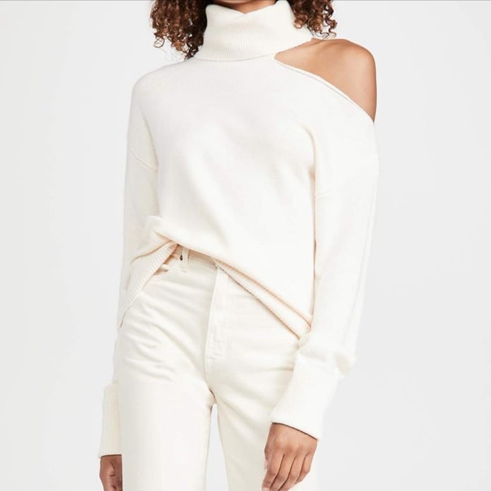 PAIGE womens Raundi Sweater Ivory size L unique cut shoulder trendy